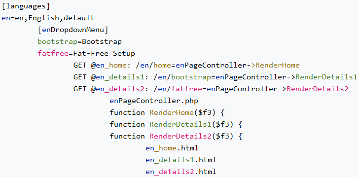 Table showing the naming relationship between the configuration and route data