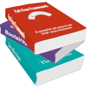 Learning – computer generated graphic of three textbooks on programming